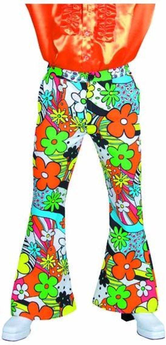 Hippie Kostuum | Hippie Flower Power Broek Man | Large | Carnaval kostuum | Verkleedkleding